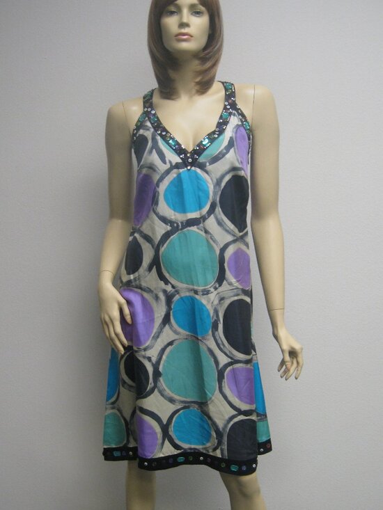 Sue Wong Dresses & Skirts - Sue Wong Y2K 100% SILK Beaded Evening Cocktail 28 Dress Circle Purple Teal Short